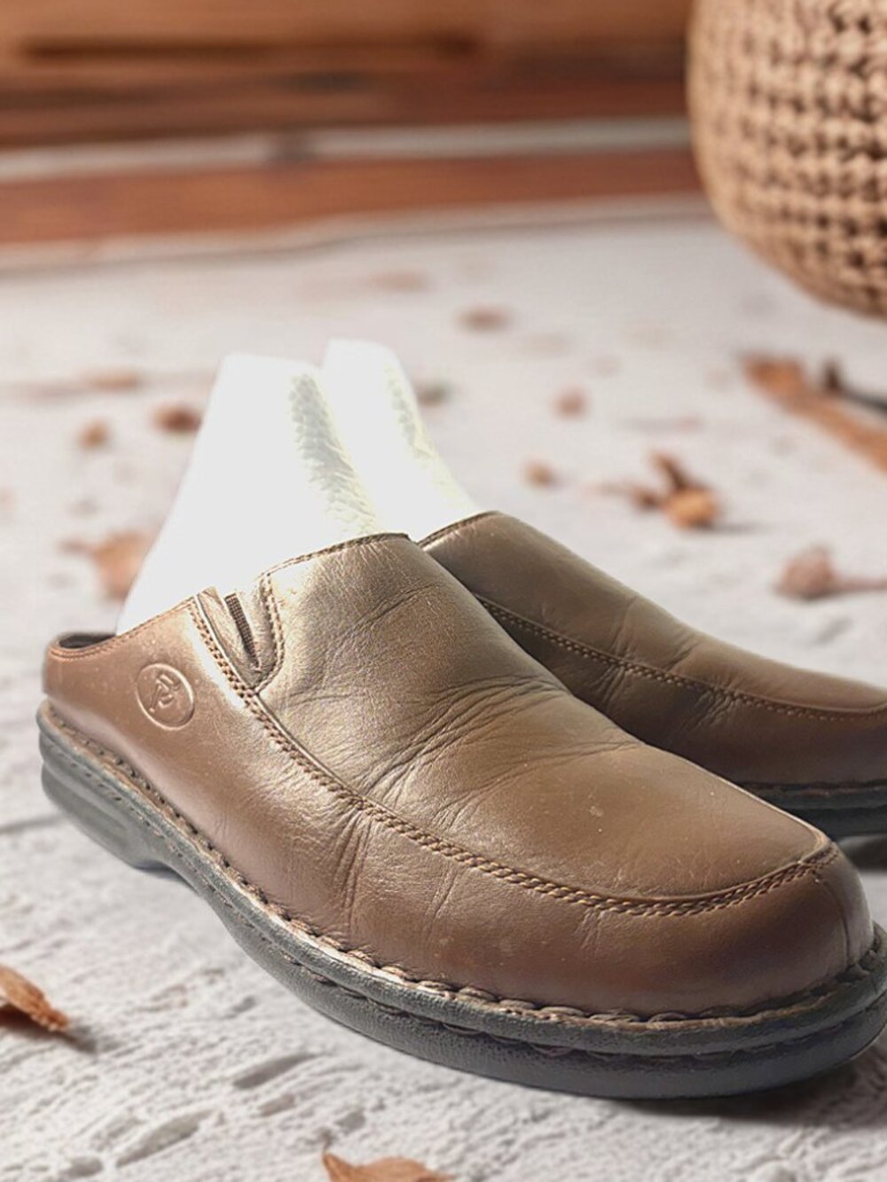 Propet leather upper brown mules